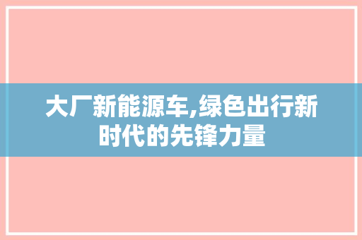 大厂新能源车,绿色出行新时代的先锋力量