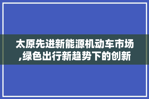 太原先进新能源机动车市场,绿色出行新趋势下的创新与机遇