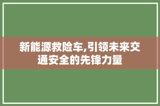 新能源救险车,引领未来交通安全的先锋力量